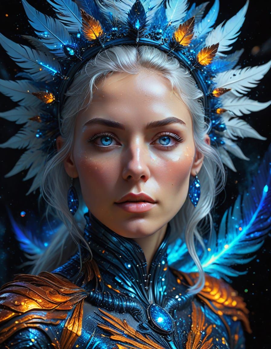 Cosmic Woman with Silver Hair, Impasto Oil Painting