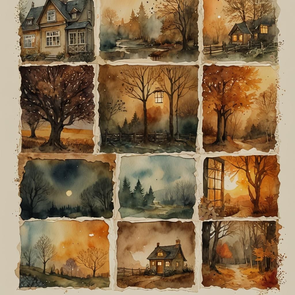 Whimsical Seasonal Collage in Watercolor Style