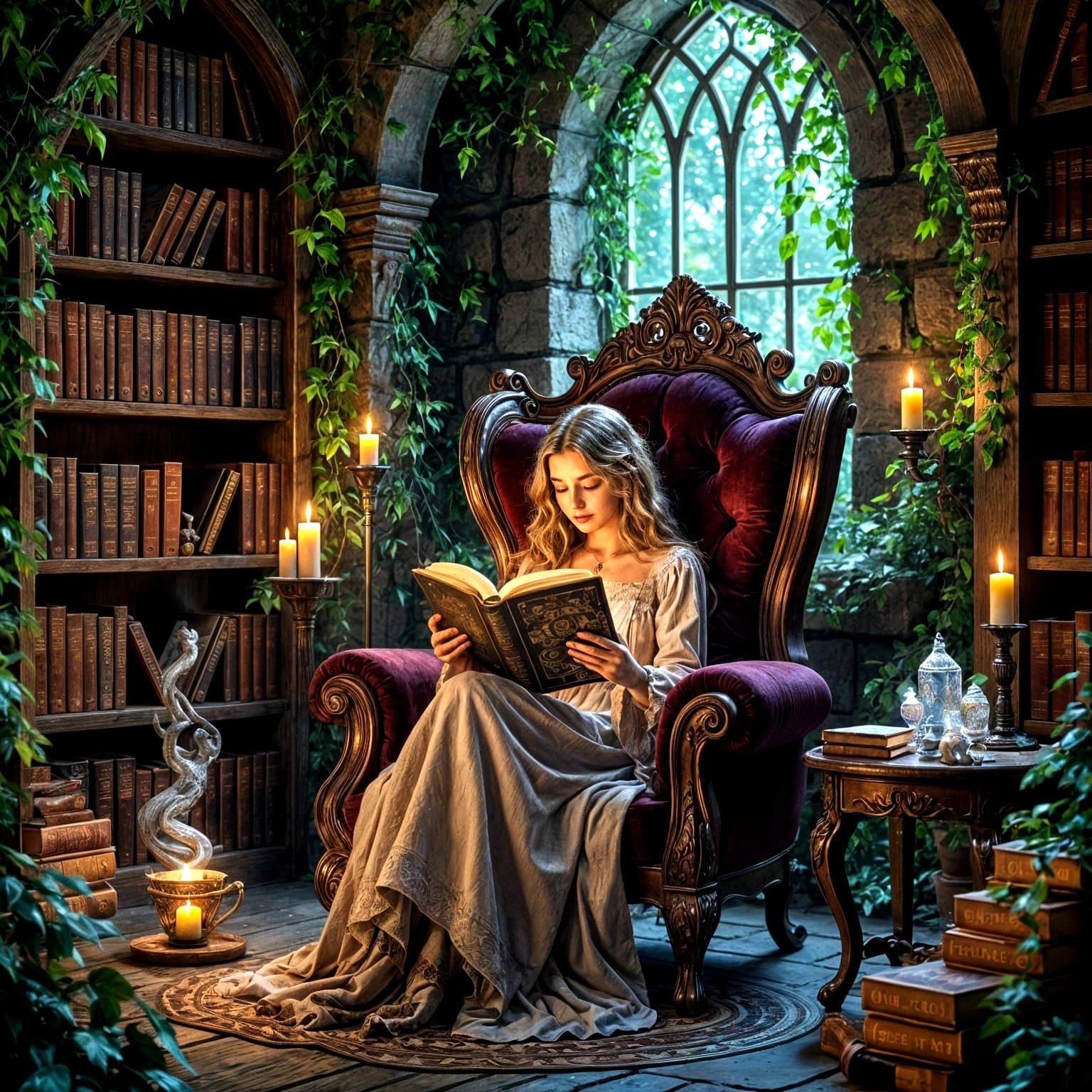 Cozy Fantasy Reading Corner with Magic