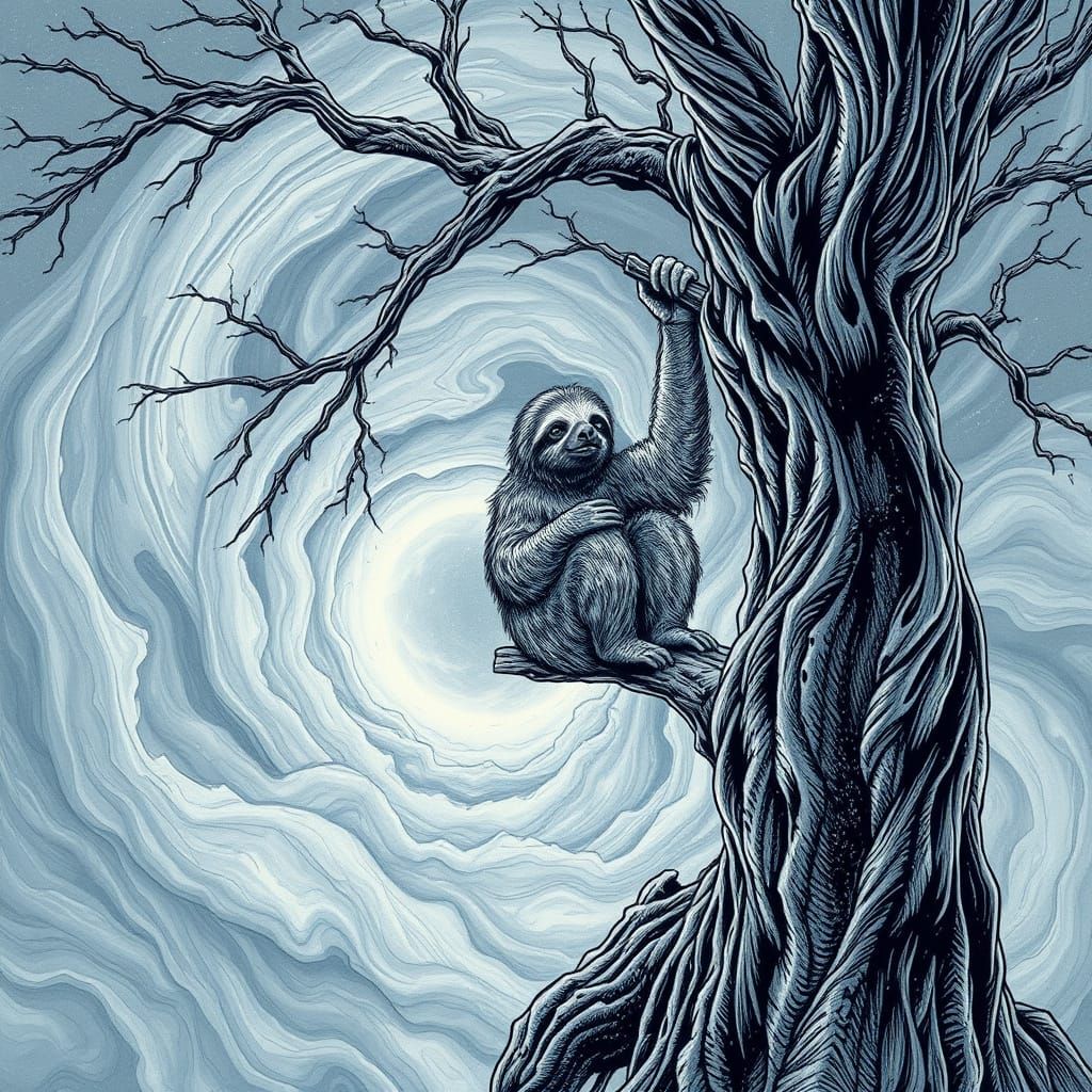 Dreamlike Sloth in Cosmic Abyss, Double Exposure Art