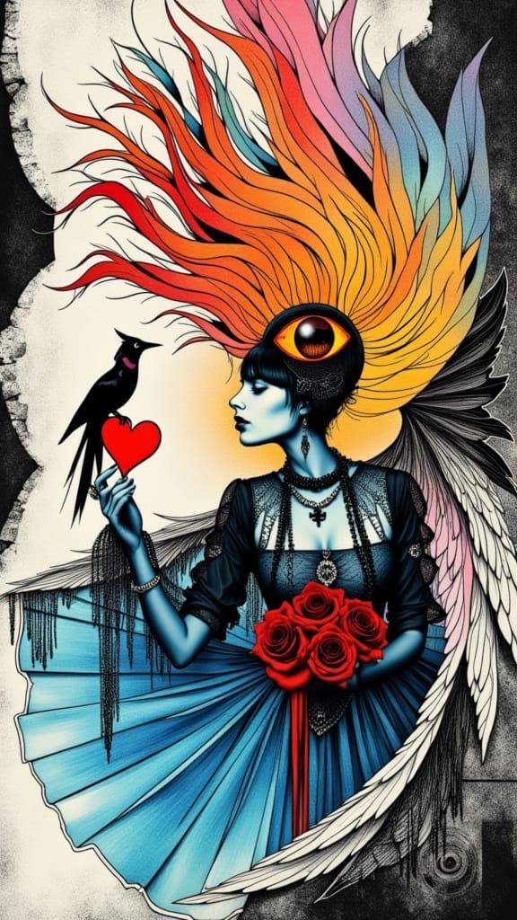 Punk Faith: Goth Woman with Roses in Dada Collage