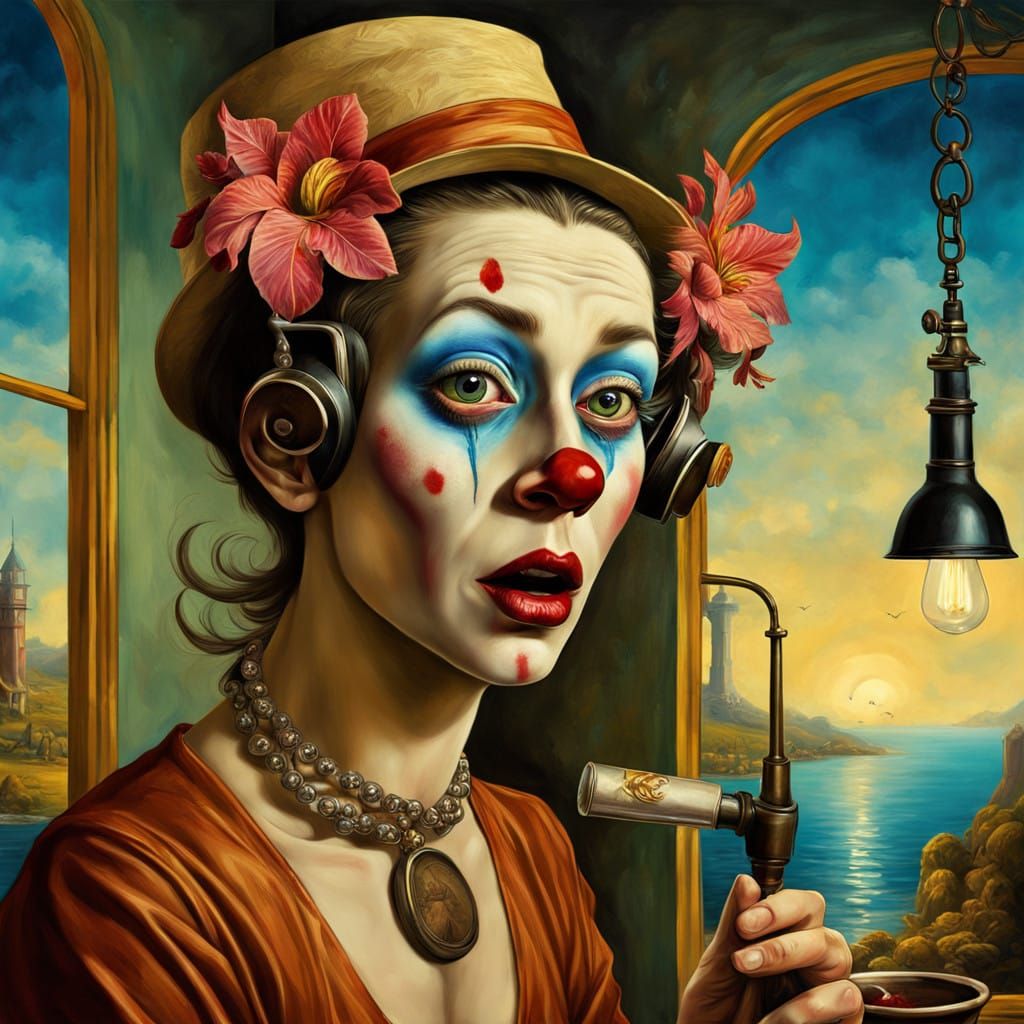 Surrealistic Fantasy Scene with a Zombie Monkey Monster Clow...