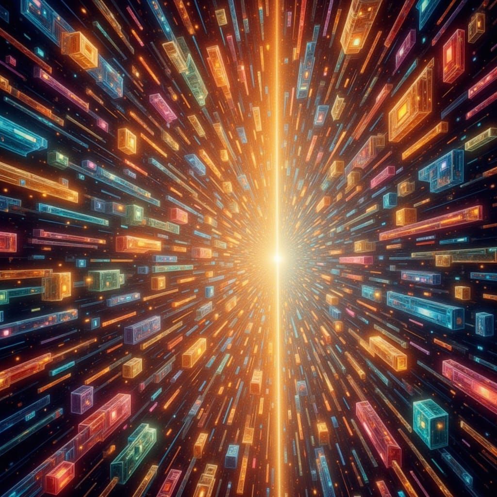 Crystal Cyborg Amidst Streaming Information Ribbons