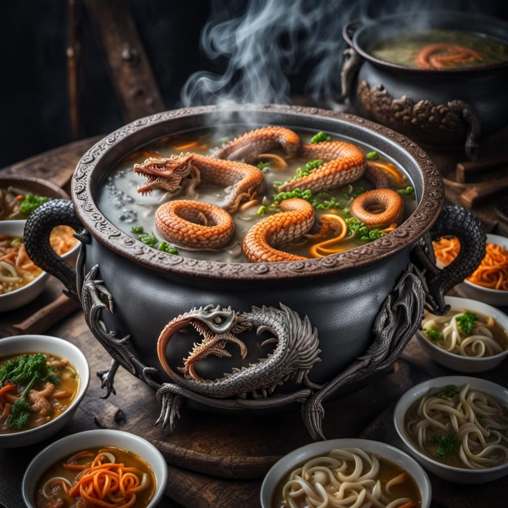 Dragon Guardian Protecting Cauldron of Soup