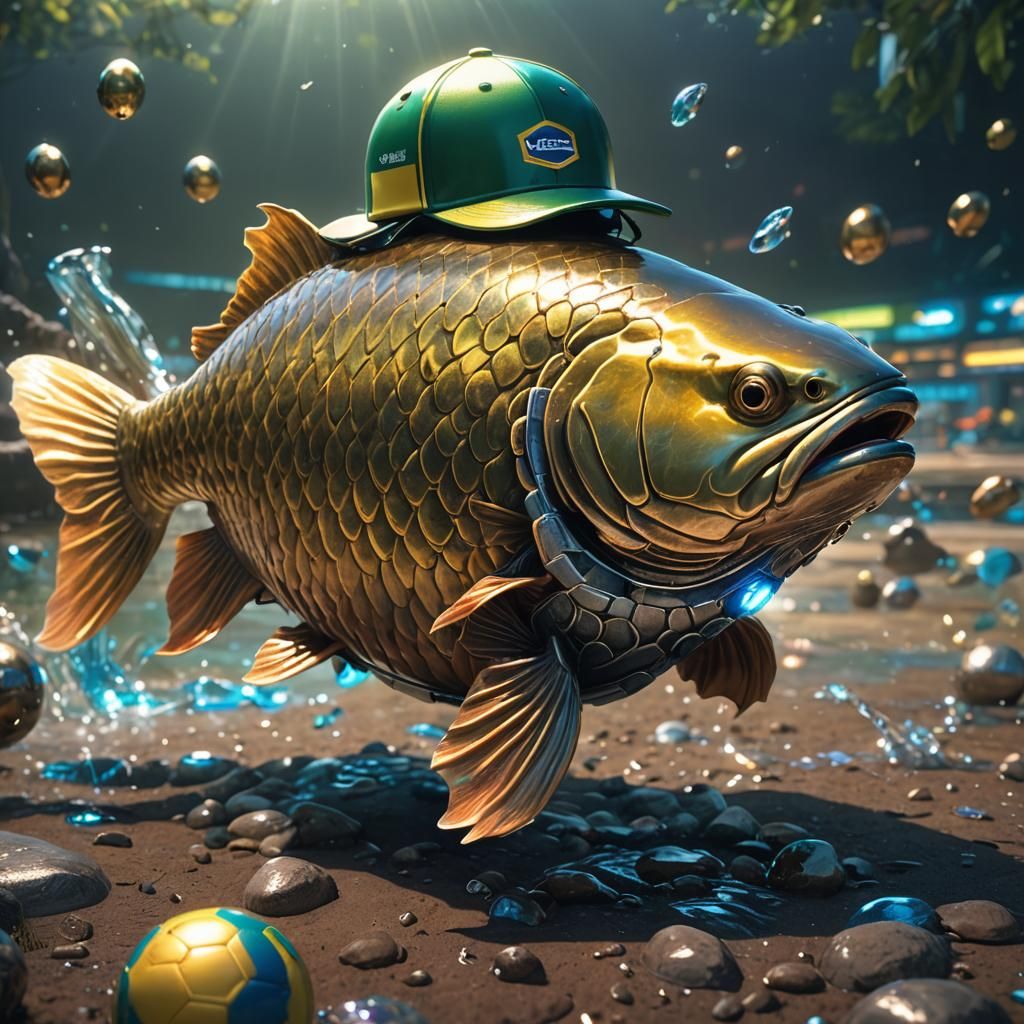 Futuristic Sci-Fi Carp Plays Football in Brazil Jersey