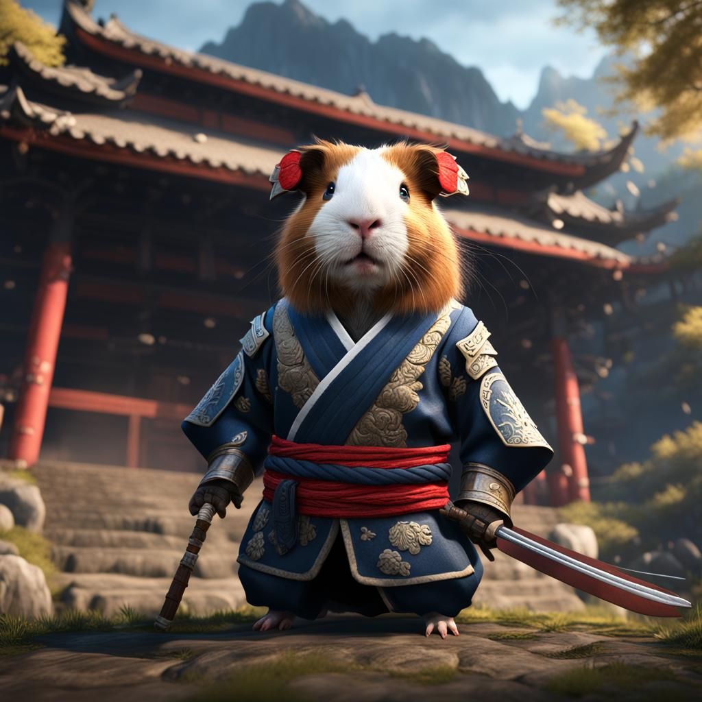 Guinea Pig in Samurai Suit: Detailed Matte Painting