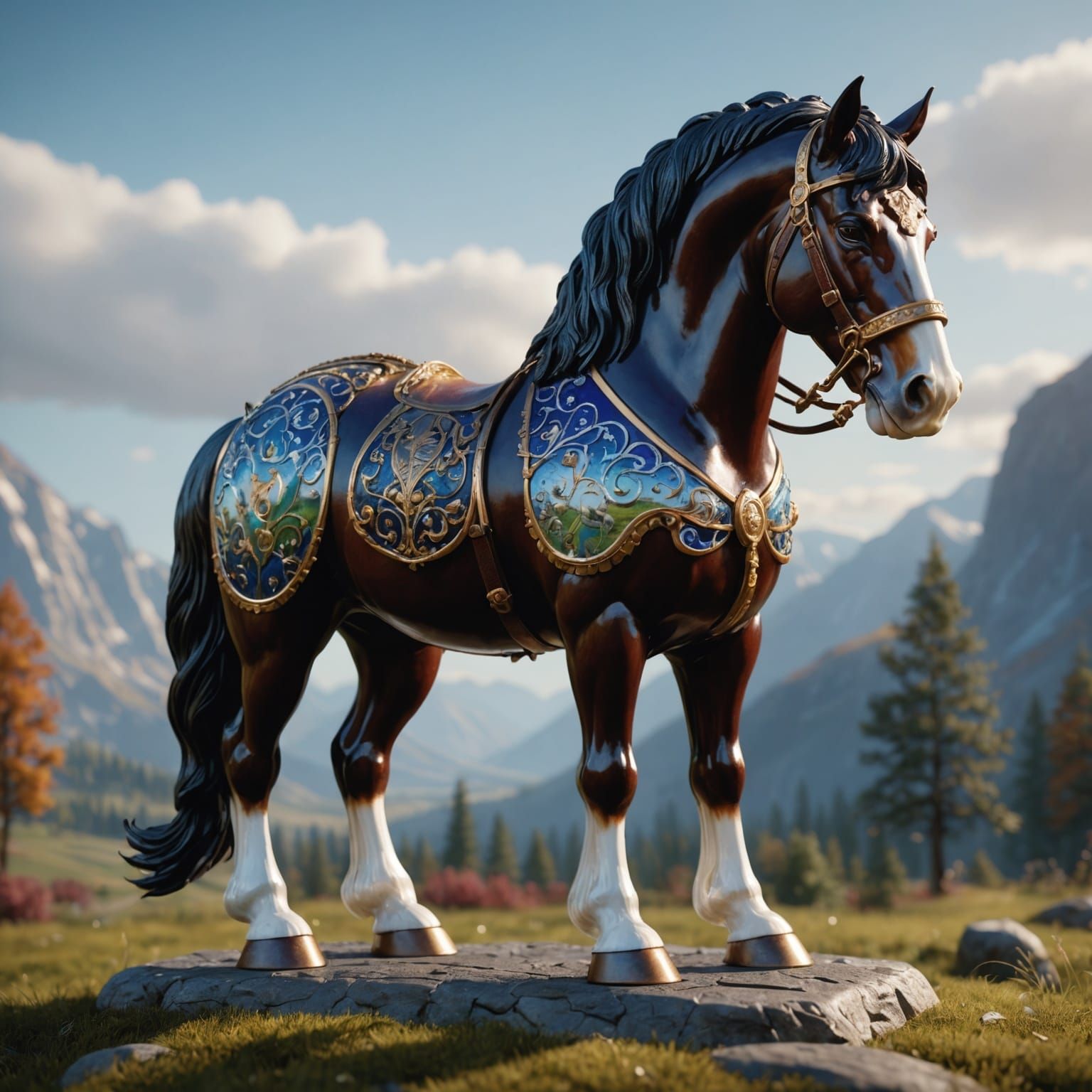 Enameled Glass Clydesdale Horse Figurine in Matte Painting S...
