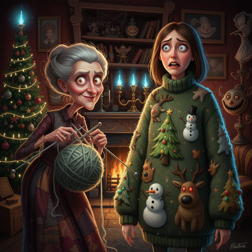 Grandmother Knits Ugly Christmas Sweater for Horrified Grand...