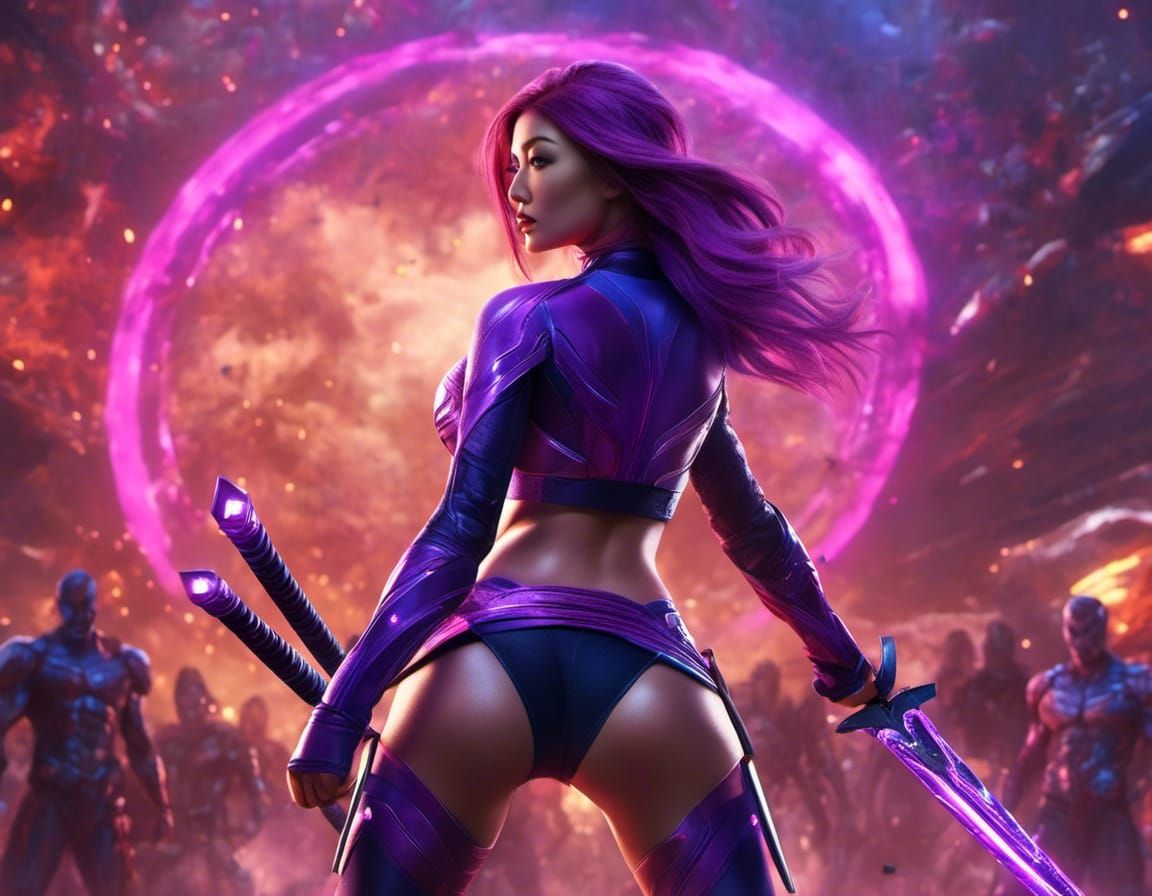 Hyperrealistic Psylocke with Psionic Swords