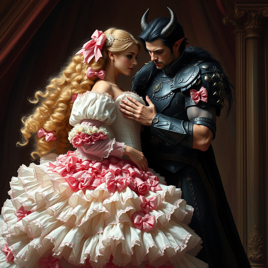 Demon King Assists Princess Bride in Pre-Raphaelite Style