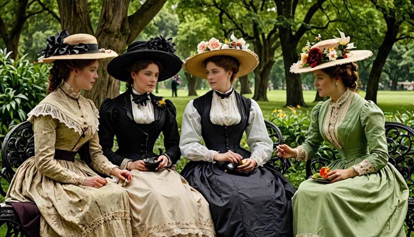Victorian Women's Leisurely Park Outing