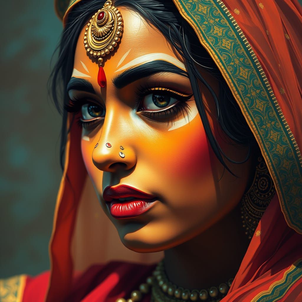 Dramatic Kathak Dancer Face in Hyperrealistic Rendering