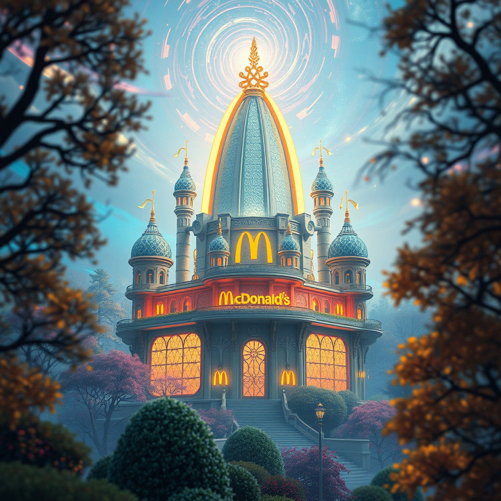 Dreamlike McDonald's Citadel in Mystical Forest