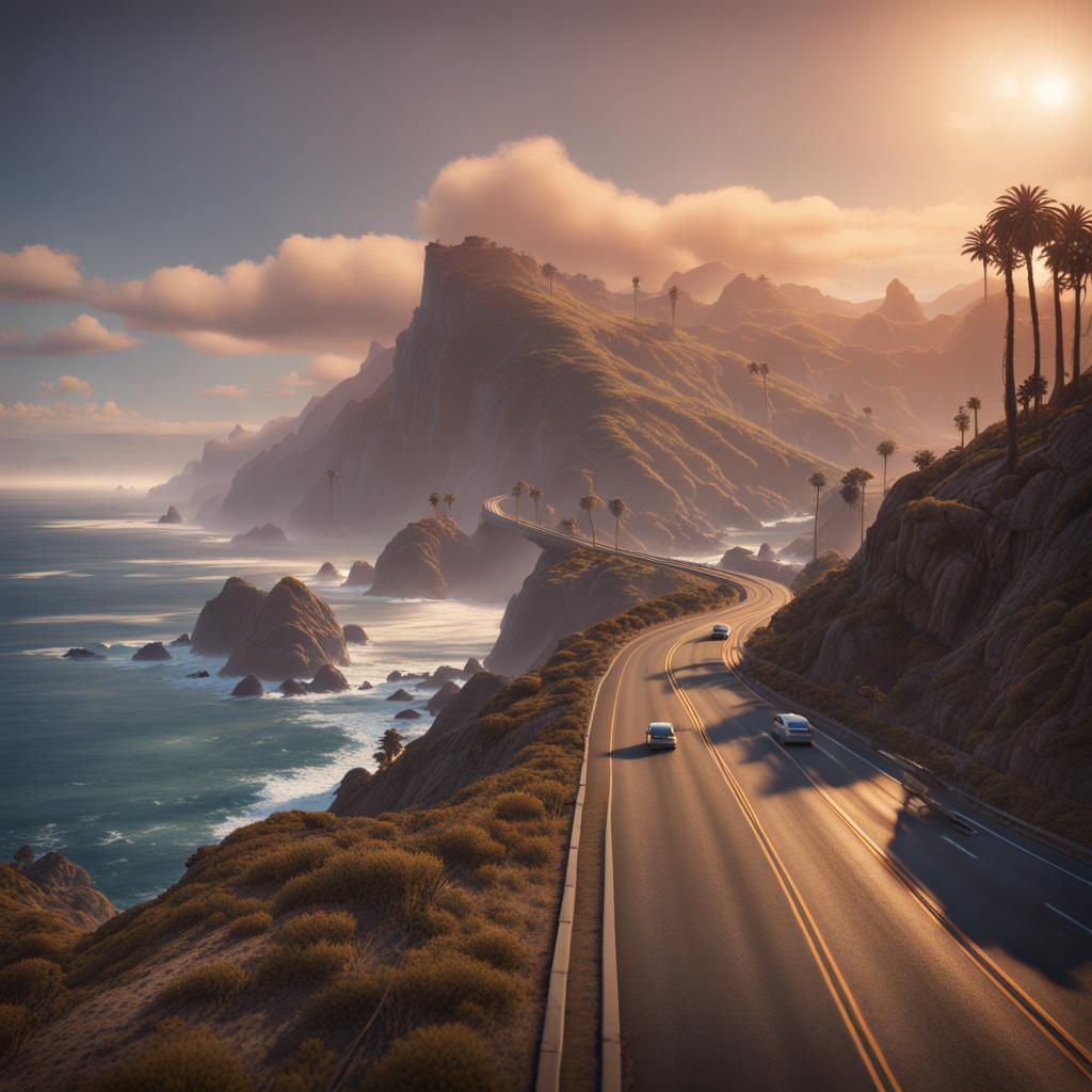 Pacific Coast Highway Matte Painting in Deep Color