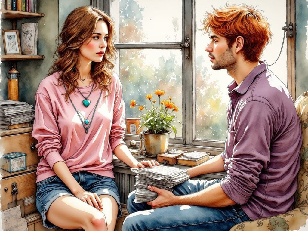 Young Woman Seeks Reassurance from Red-Haired Man in a Vibra...