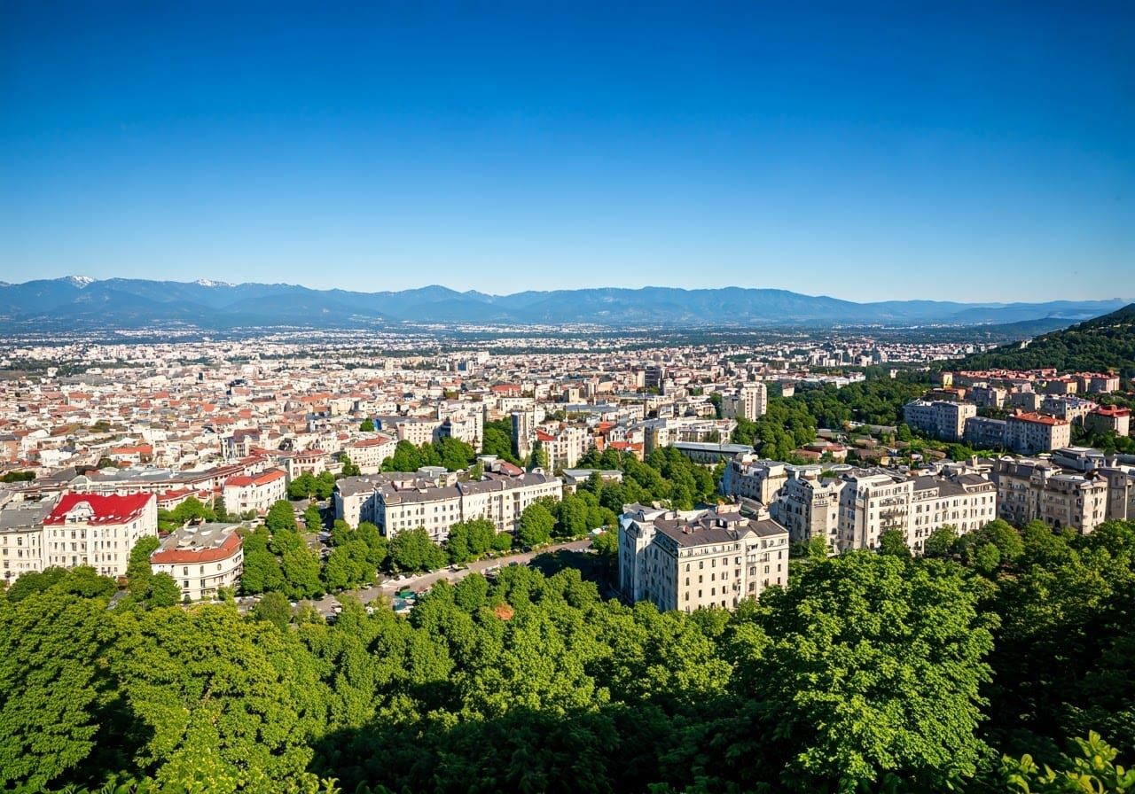 Art Nouveau Rococo View: Mountains, City, and Valley