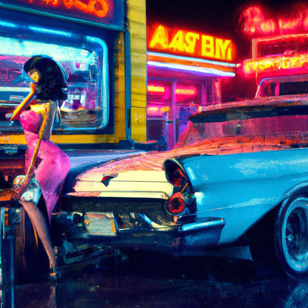 Muscle Car and Girl in Surreal Beksinski Style