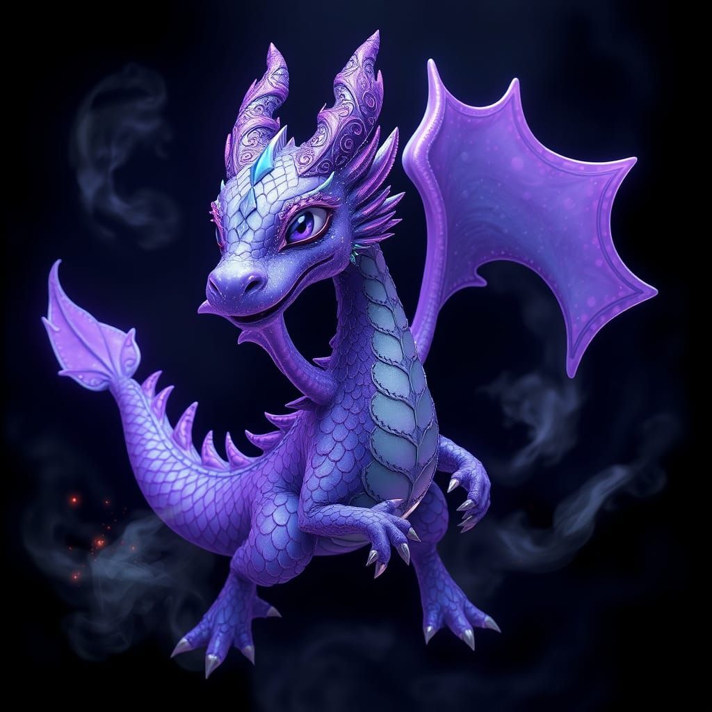 Violet Dragon in Whimsical Fantasy Art