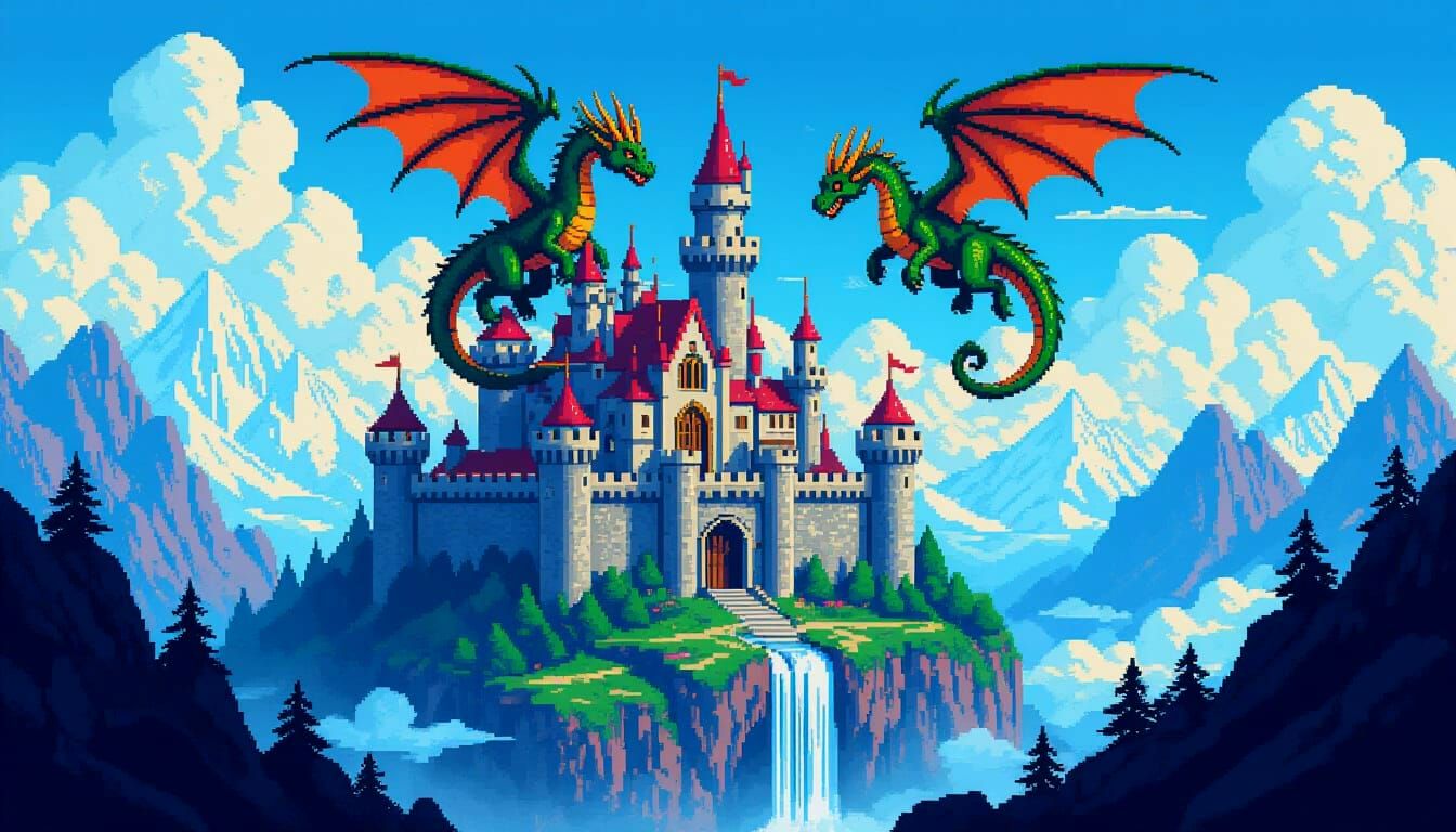 8-Bit Prince Rescues Princess from Dragon in Castle