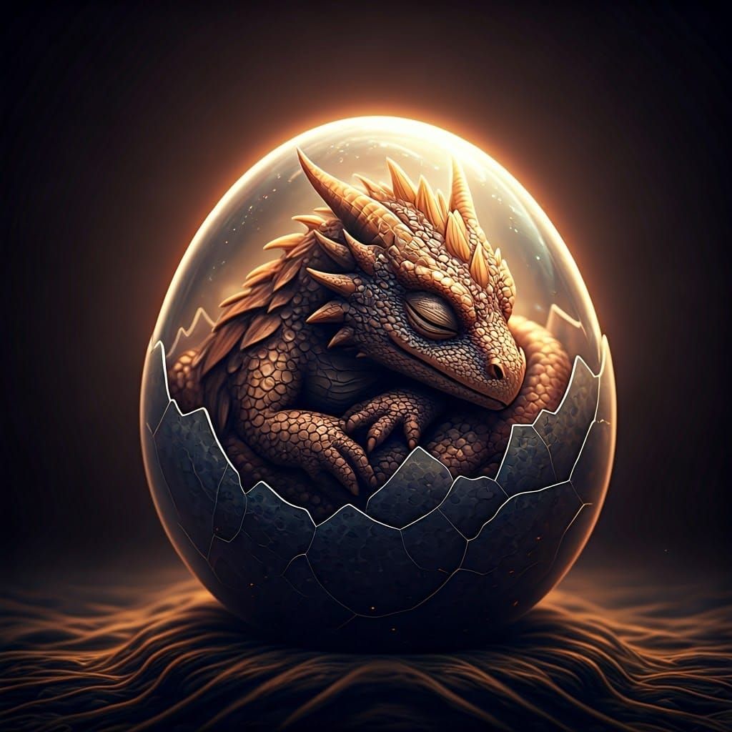 Baby Dragon in Glass Egg: Magical Realism