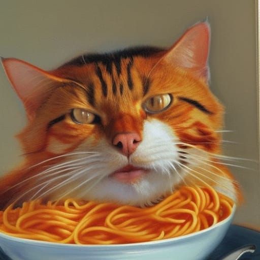 Furious Orange Cat Protects Pasta Bowl