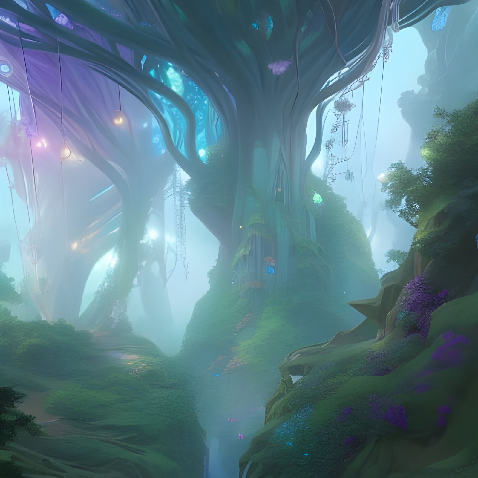 Enchanted Futuristic Forest with Tree of Life