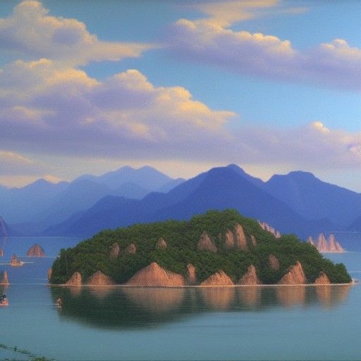Bailuzhou Island Landscape in Oil Painting Style