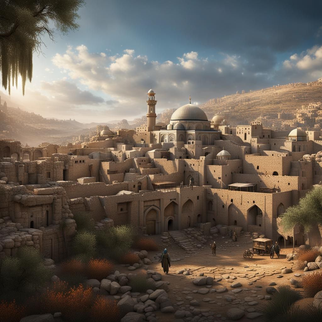 Fantastical Palestine: Detailed Matte Painting in Deep Color