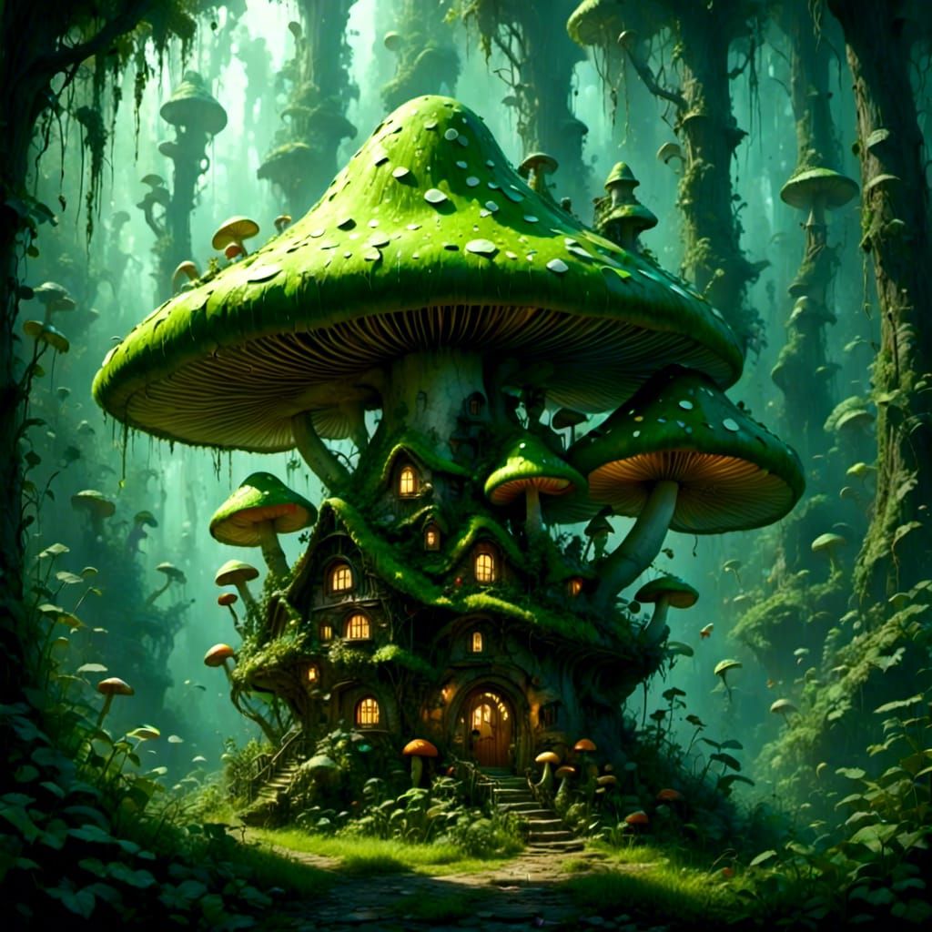 Mushroom Village in Art Deco Style