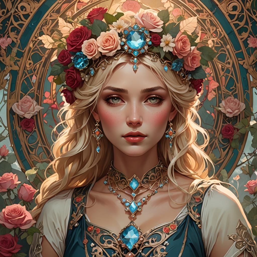 Blond Girl with Crystal Necklace, Art Nouveau Style
