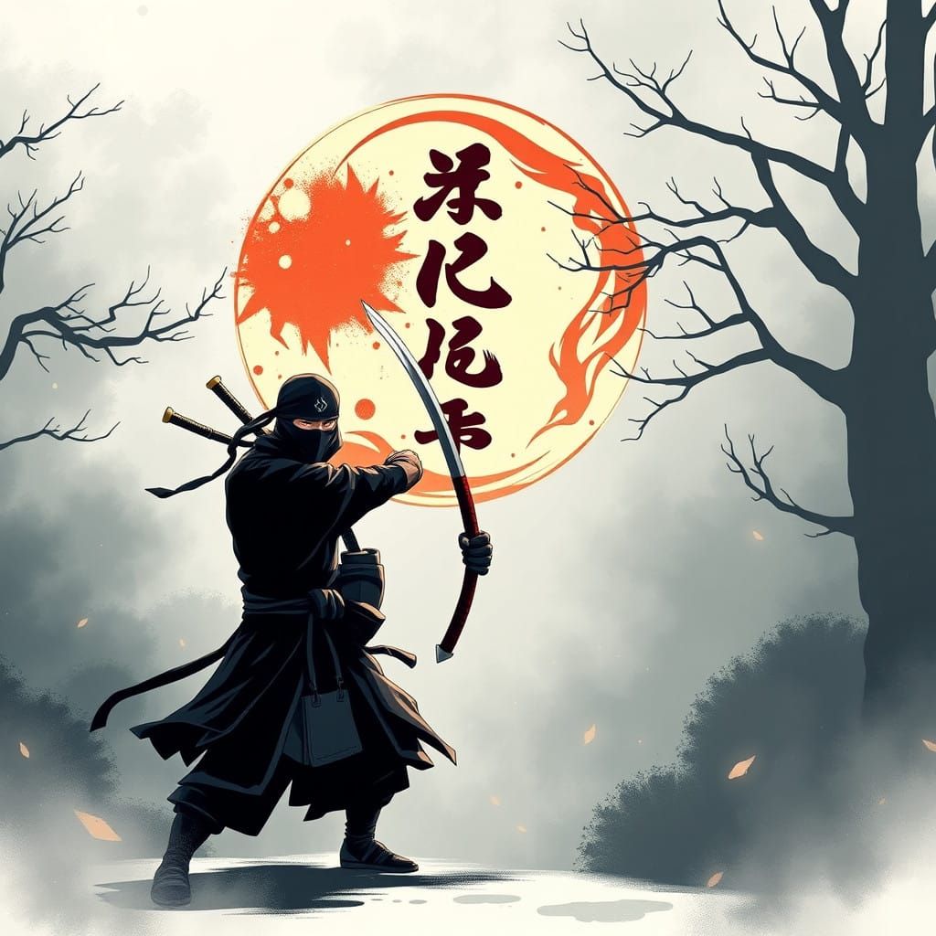 Mysterious Ninja Master in Traditional Japanese Armor