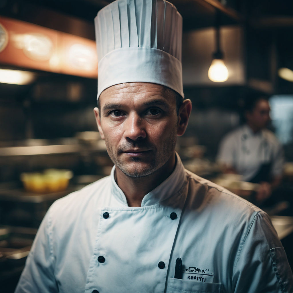 Chef in Neon Lit Kitchen, Cinematic Realism
