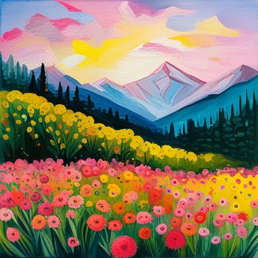 Pink Dandelions: Gouache and Watercolor Impressionism