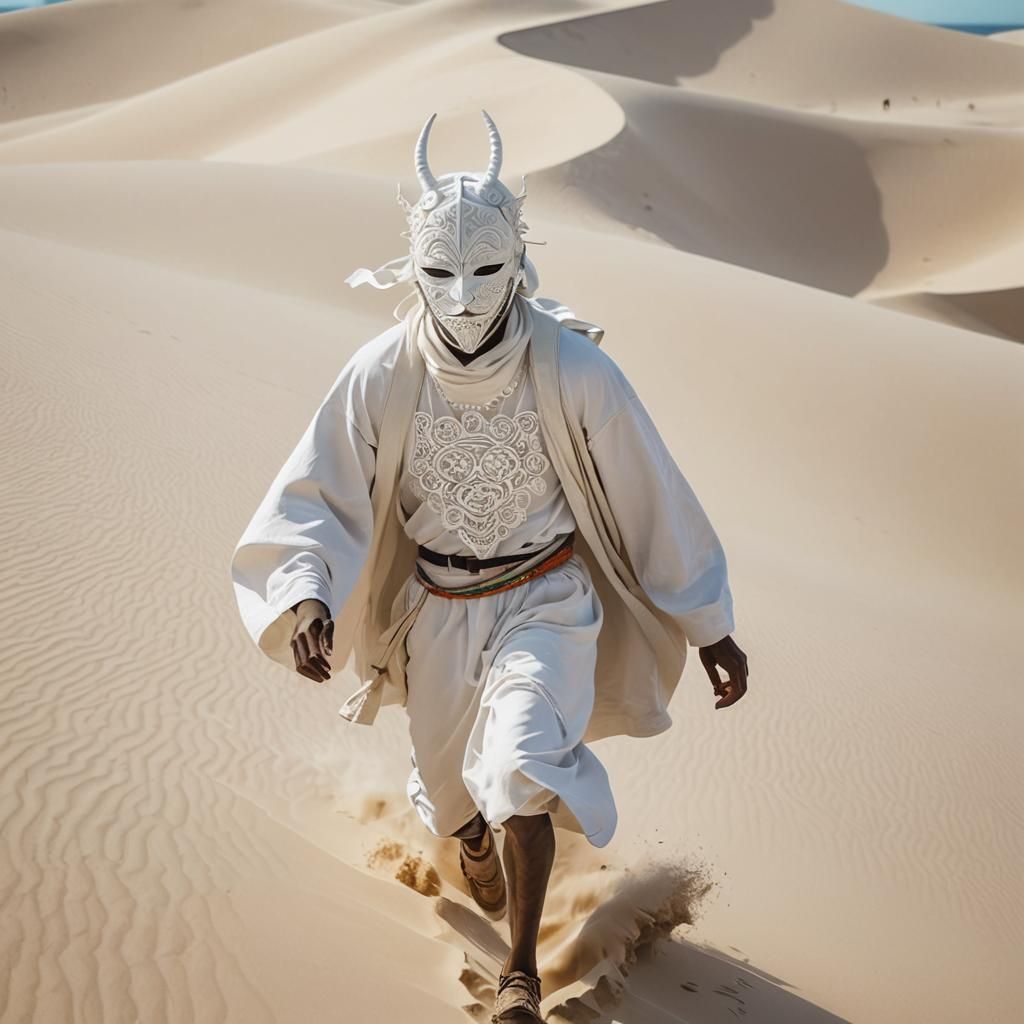 Anime Tribal Runner on White Sand Dune