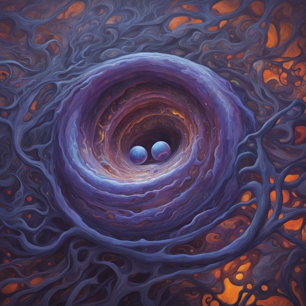 Ethereal Embryo in Hyperviolet Flux: Art Nouveau Oil Paintin...