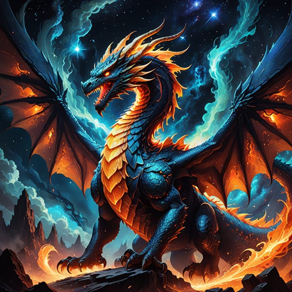 Dragon vs Phoenix in Cosmic Nebula - Epic Fantasy Art