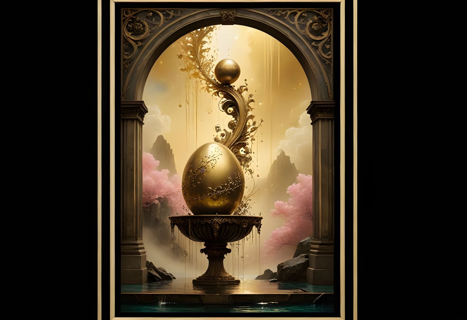 Cosmic Egg Fountain with Shadow-Light Effect