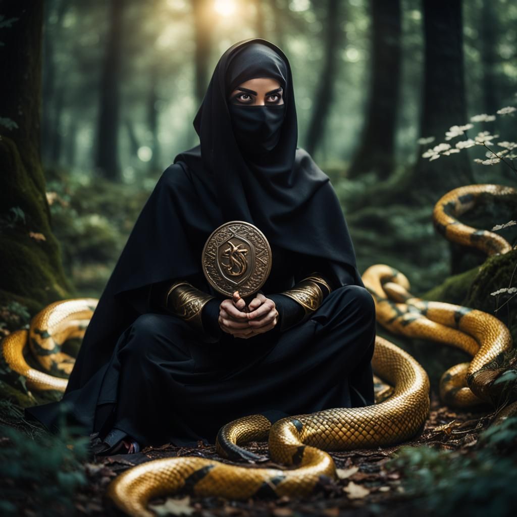 Female Rogue Praying in Forest: Realistic Portrait