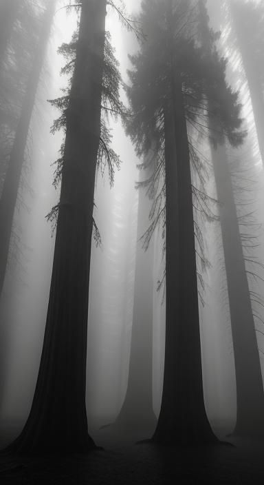 Mystical Sequoia Tree in Eerie Moonlight Forest