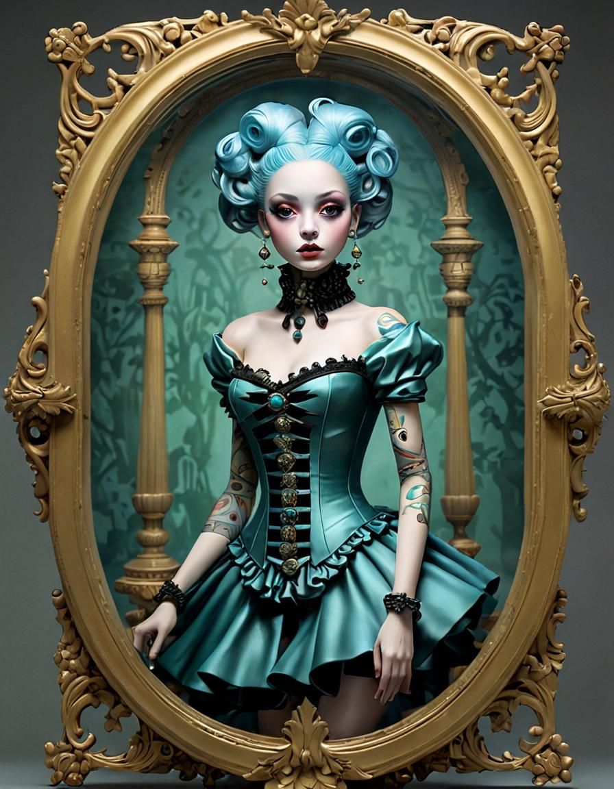 Glitch Art Frankenstein Girl in Harlequin Style