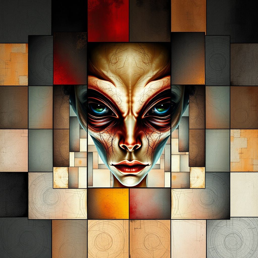 Surreal, Abstract Alien Portrait in Geometric Abstraction St...