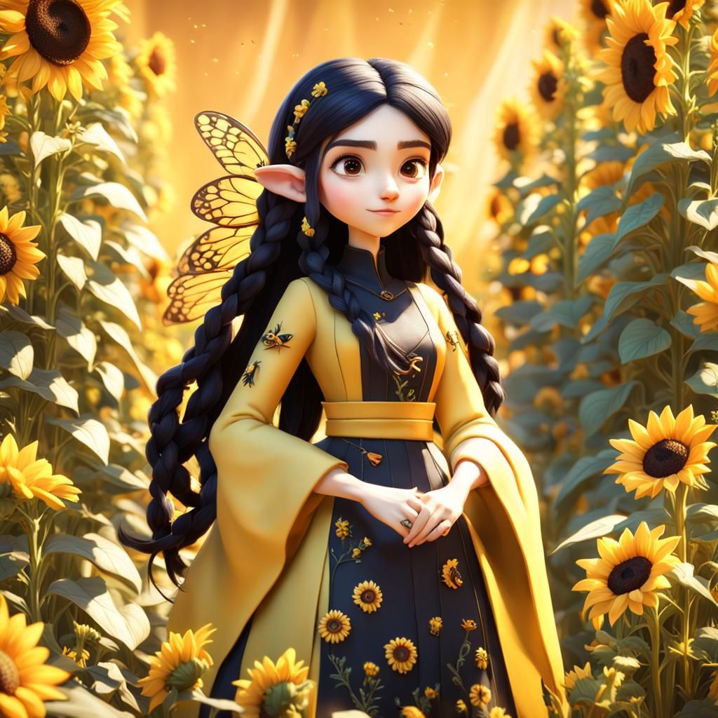 Sunflower Elf in 3D Digital Art Style