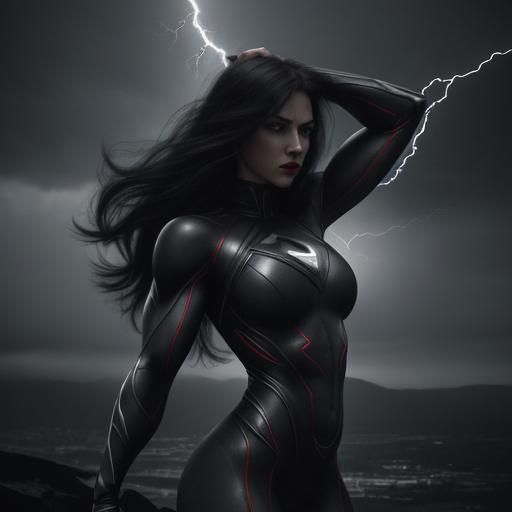 Muscular Russian Superhero in Lightning Storm