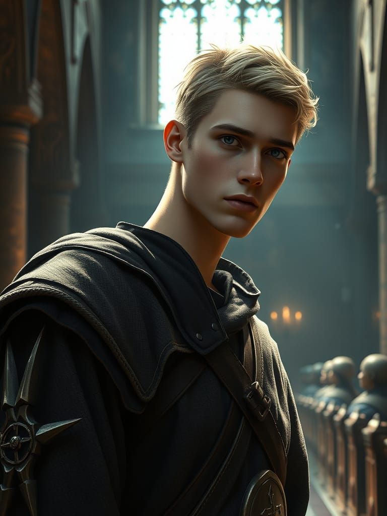 Medieval Servant Offers Comfort in a Fantastical Church Sett...