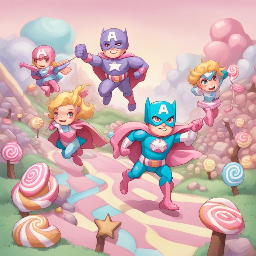 Pastel Superheroes Saving Candy Land