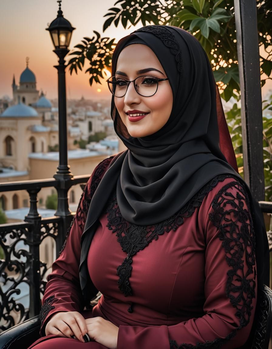 Detailed Portrait: Curvy Woman in Hijab Watching Sunset