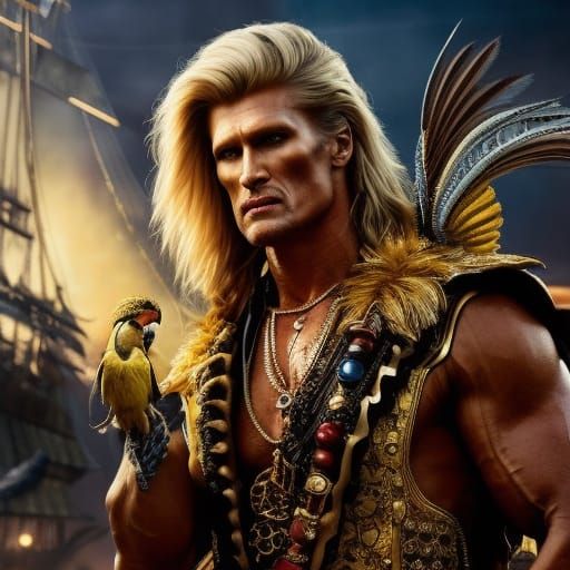 Dolph Lundgren as a Pirate: Detailed Pencil Sketch