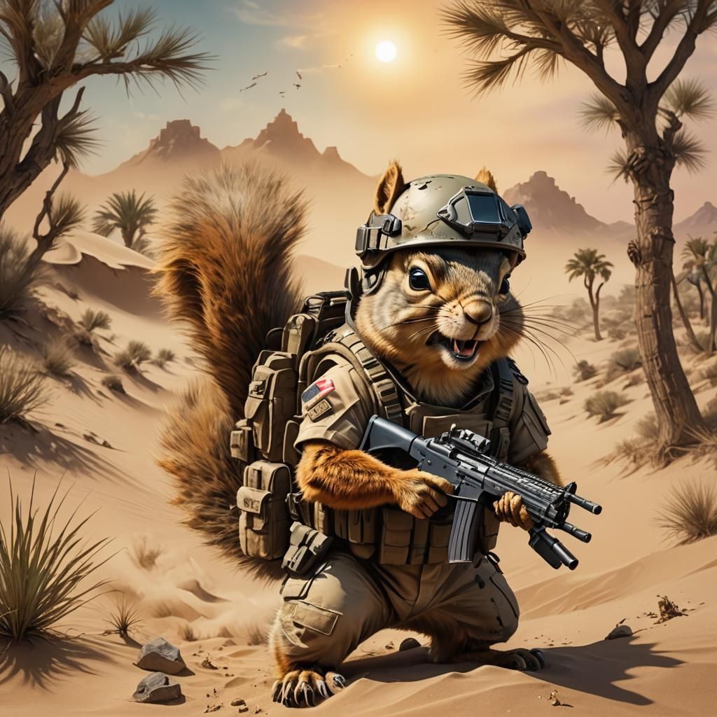 Angry Squirrel Navy Seal in Desert Camouflage