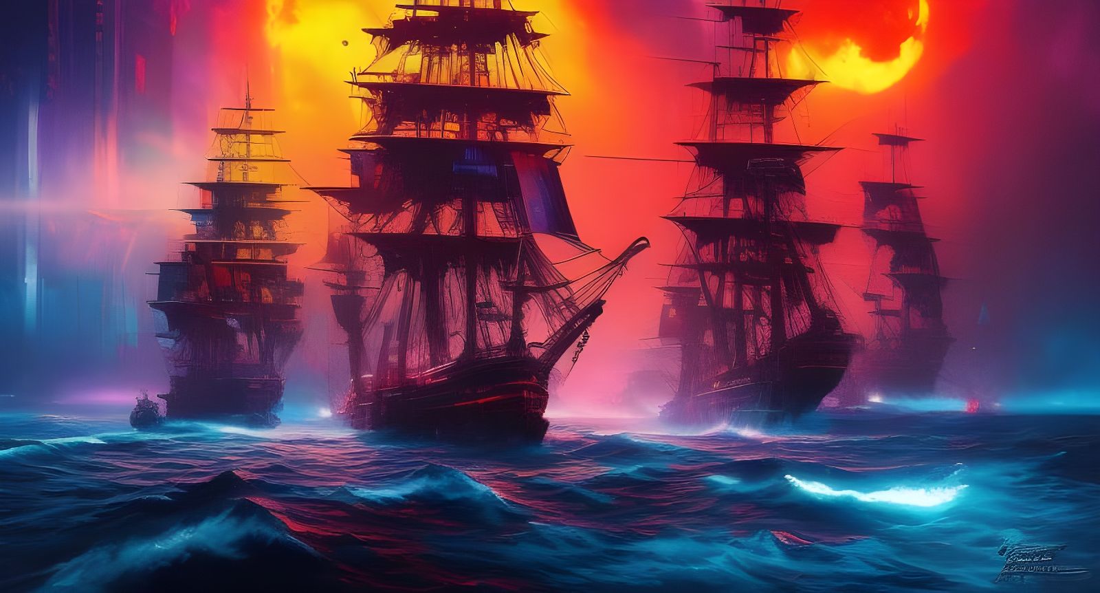 Cyberpunk Pirate Ship on the High Seas