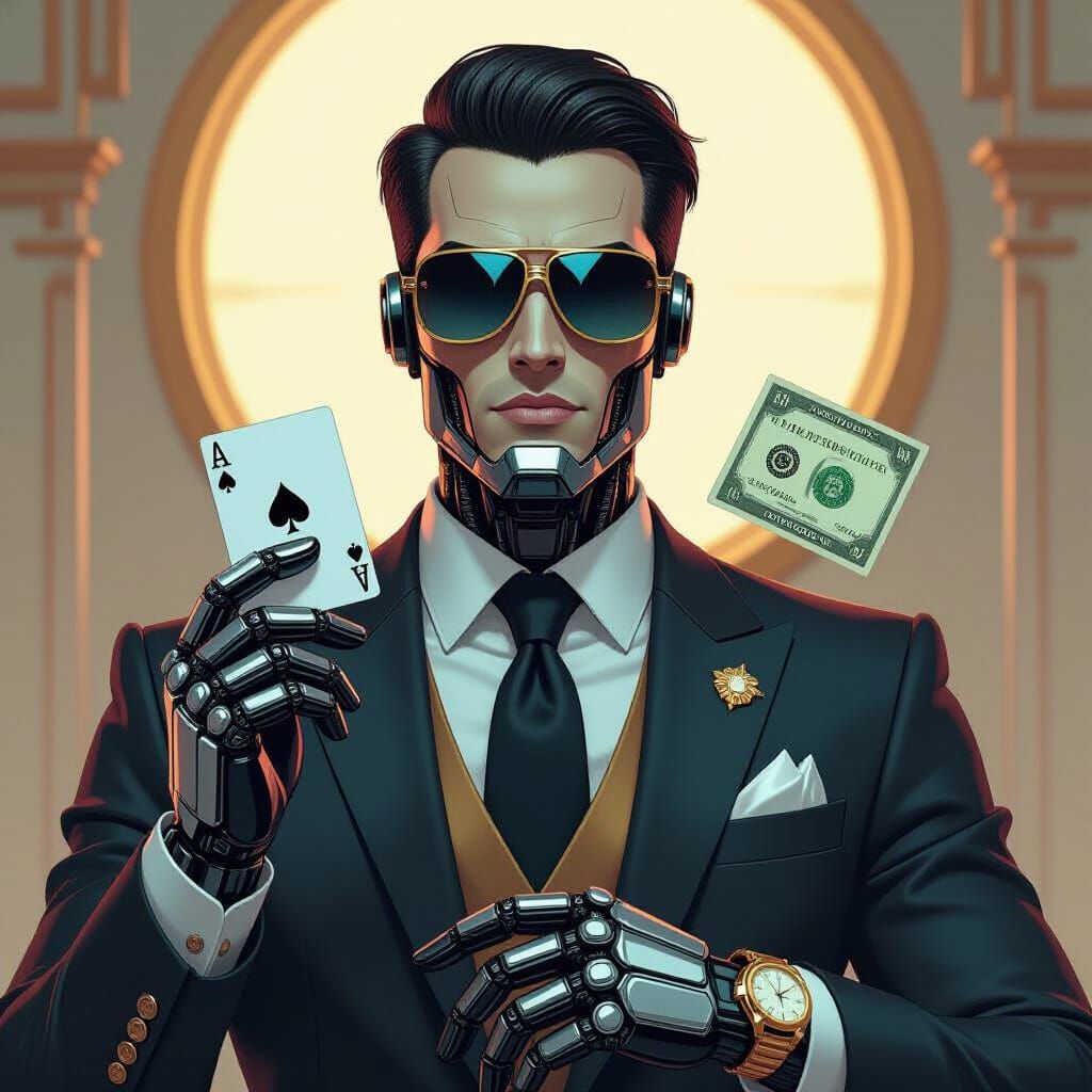 Luxurious Robot Flashes Ace Card and Cash